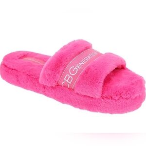 BCBGeneration Hot Pink Fuzzy Slip-on Slippers NWOT